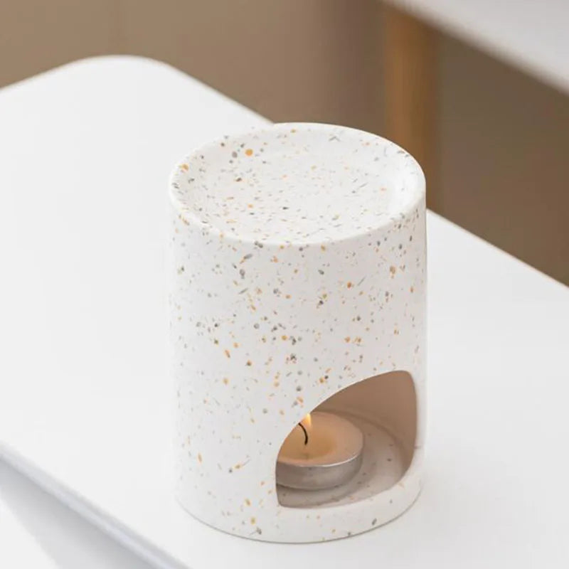 White Porcelain Cylinder Aroma Burner – Essential Oil Candle Lamp for Home Decor & Relaxation