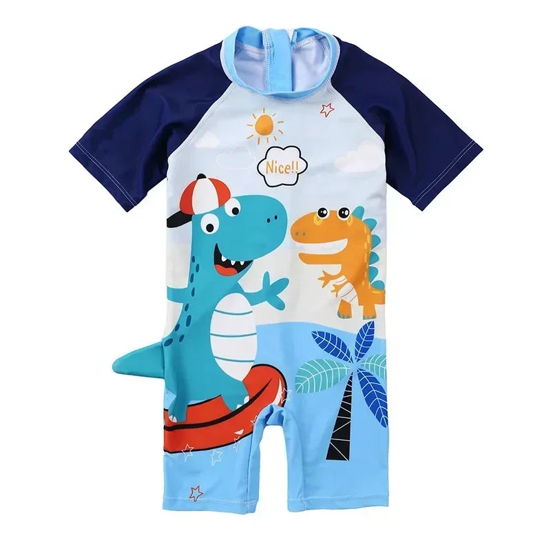 New Boys One-Piece Swimwear – Cartoon Print Quick-Dry Sunscreen Swimsuit for Kids