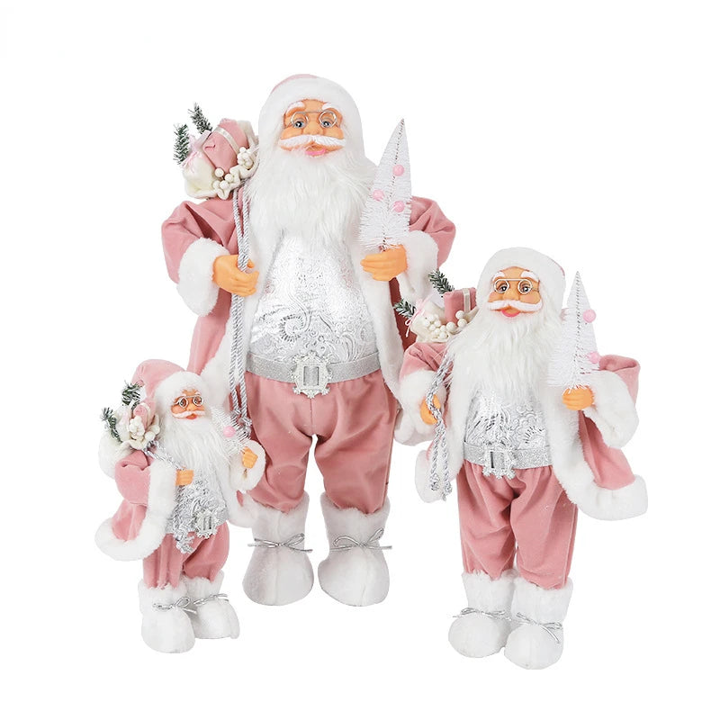 Pink Santa Claus Dolls – Christmas Standing Figurines for Holiday Decorations, Ornaments, and Gifts