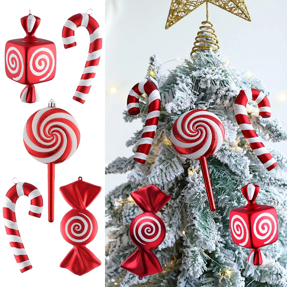 Big Size Candy-Shaped Christmas Ornaments – Hanging Candy Canes & Lollipop Tree Balls for Festive Decor