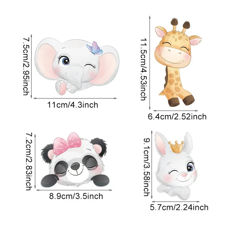 4pcs Cartoon Animal Switch Stickers – Elephant, Rabbit, Panda, and Giraffe Wall Decals for Kids Room Decor