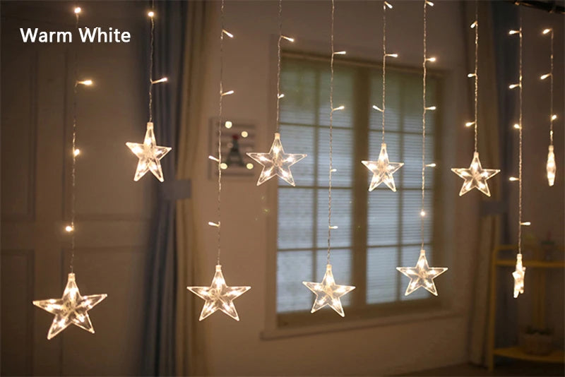 Christmas Lights LED Deer Star Moon String Light – Fairy Curtain Garland for Holiday Party & Outdoor Decor