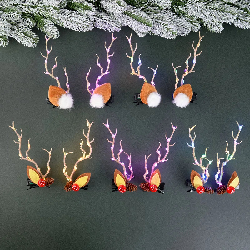 Christmas LED Antler Hair Band – Light-Up Elk Hairpin for Women & Girls