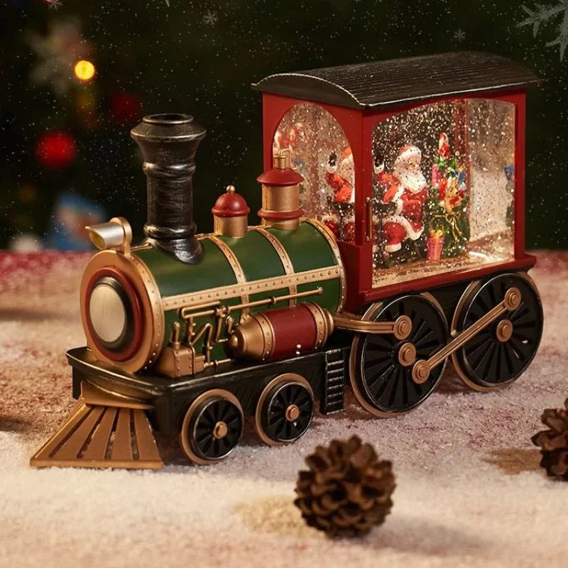 Santa Claus & Snowman Train Music Box – Christmas Eve Crystal Ball LED Table Ornament