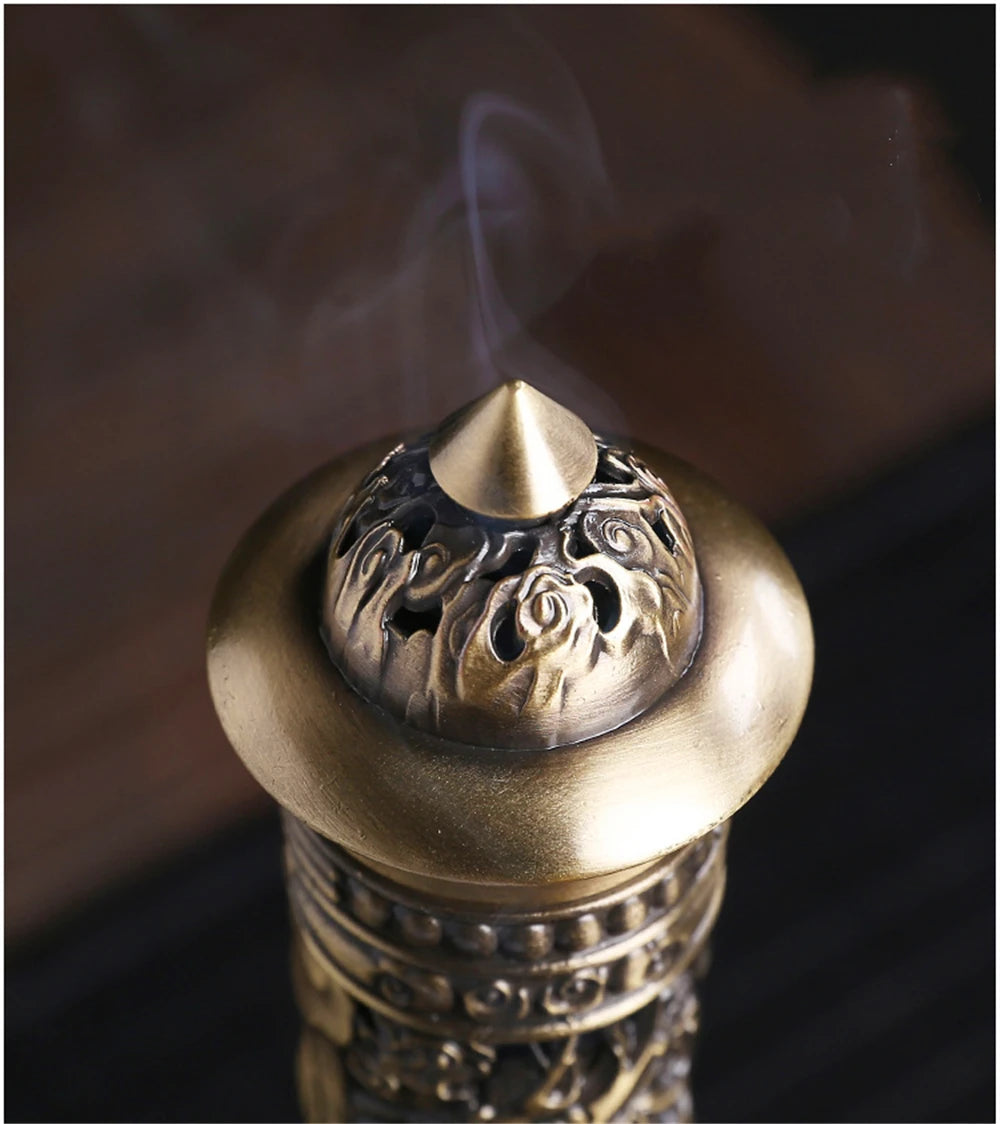 Archaize Vertical Incense Burner – Buddha Heart Sutra Dragon Phoenix Pillar