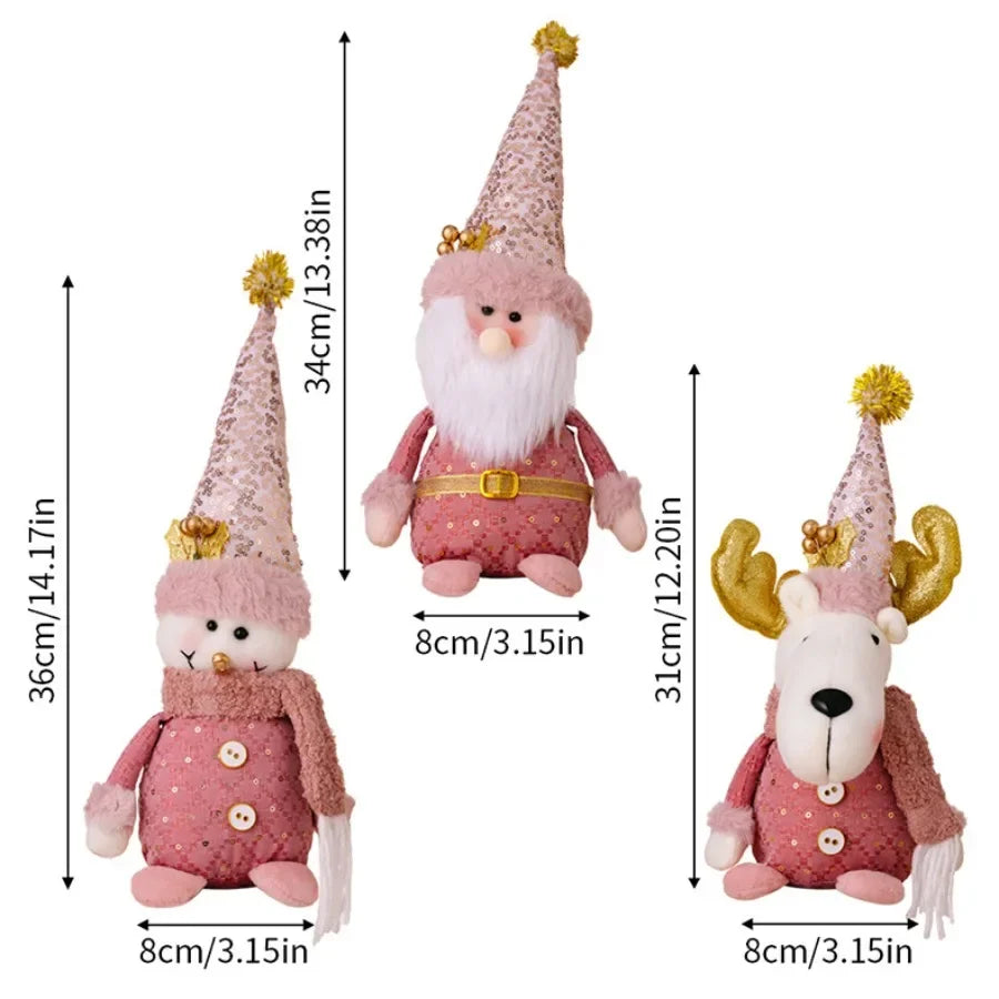 Christmas Pink Santa Claus, Snowman, & Reindeer Telescopic Doll – Festive Home Decorations & Kids Gifts