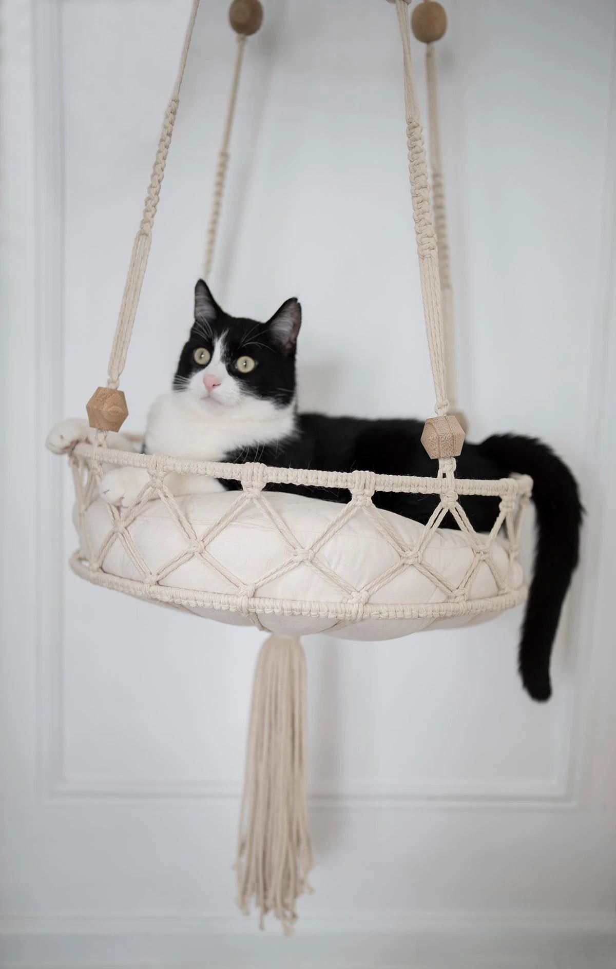 Pet Cat Hammock Swing Bed – Bohemian Handwoven Cotton Macrame Wall Hanging for Home & Bedroom Decor (Without Mat)