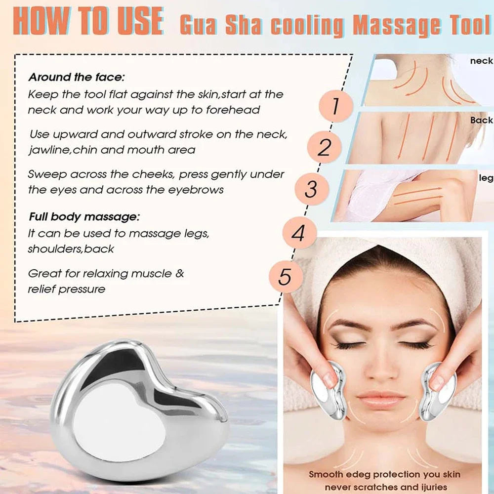 LSHOW Stainless Steel Ice Roller & Gua Sha Board Set – Facial Cryo Massager for Skin Care, Puffiness, Dark Circles & Pore Reduction