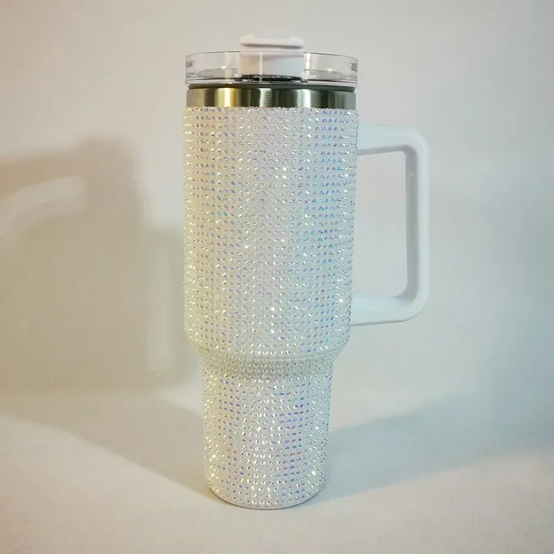 40oz Diamond Thermos Cup with Handle – 304 Stainless Steel Vacuum Insulated Bottle for Coffee and Beverages