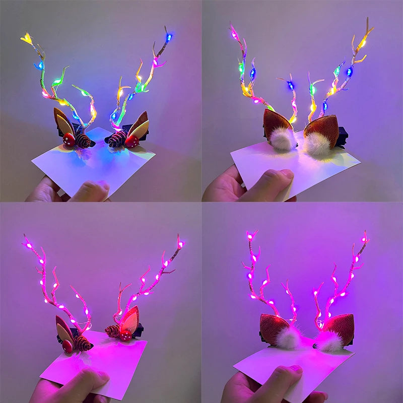 Christmas LED Antler Hair Band – Light-Up Elk Hairpin for Women & Girls