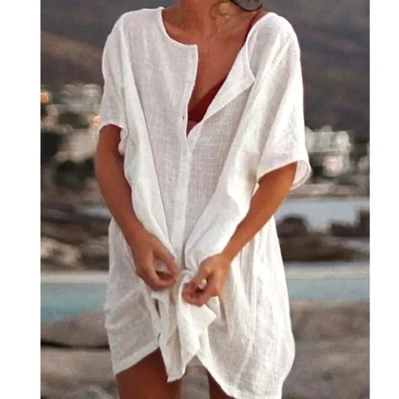 Women’s Beach Bikini Cover-up – Casual Loose Button Shirt