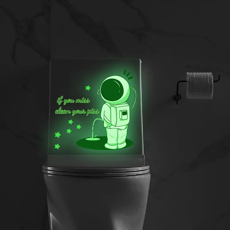 Funny Glow-in-the-Dark Astronaut Toilet Sticker – Self-Adhesive Bathroom Decor