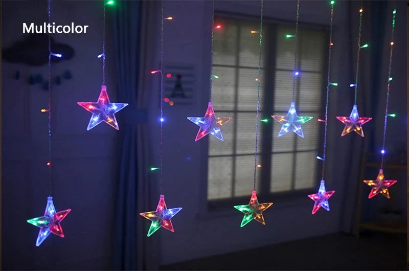 Christmas Lights LED Deer Star Moon String Light – Fairy Curtain Garland for Holiday Party & Outdoor Decor