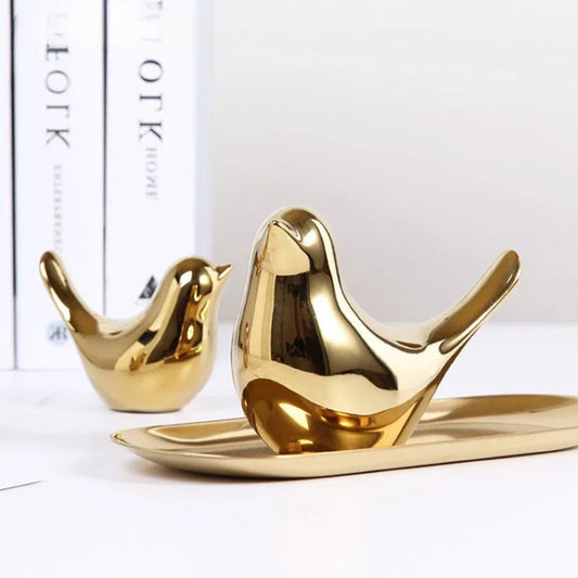 Elegant Golden Ceramic Bird Figurines – Modern Luxury Decorative Ornaments for Home & Wedding Decor ✨🐦