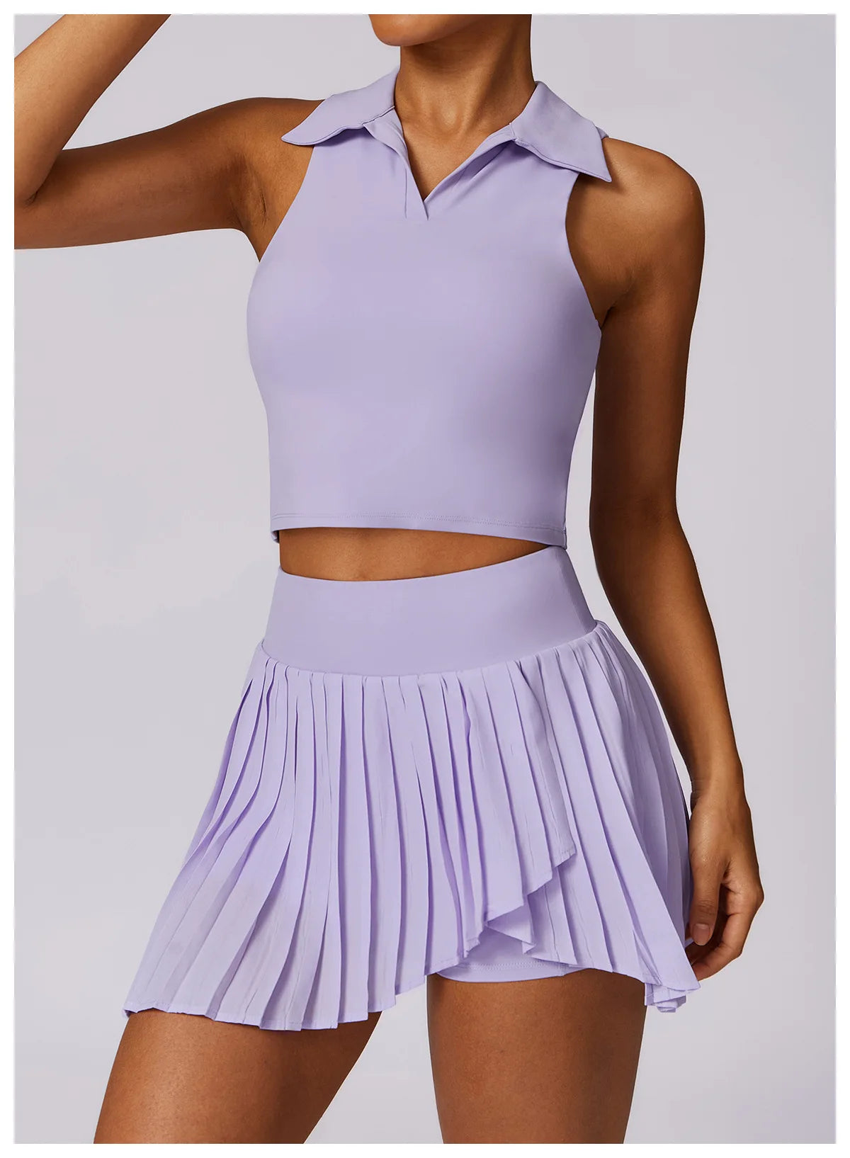 Women’s Sports Tennis Set – Pleated Skirt and Collared Crop Top for Tennis, Golf, and Casual Sports