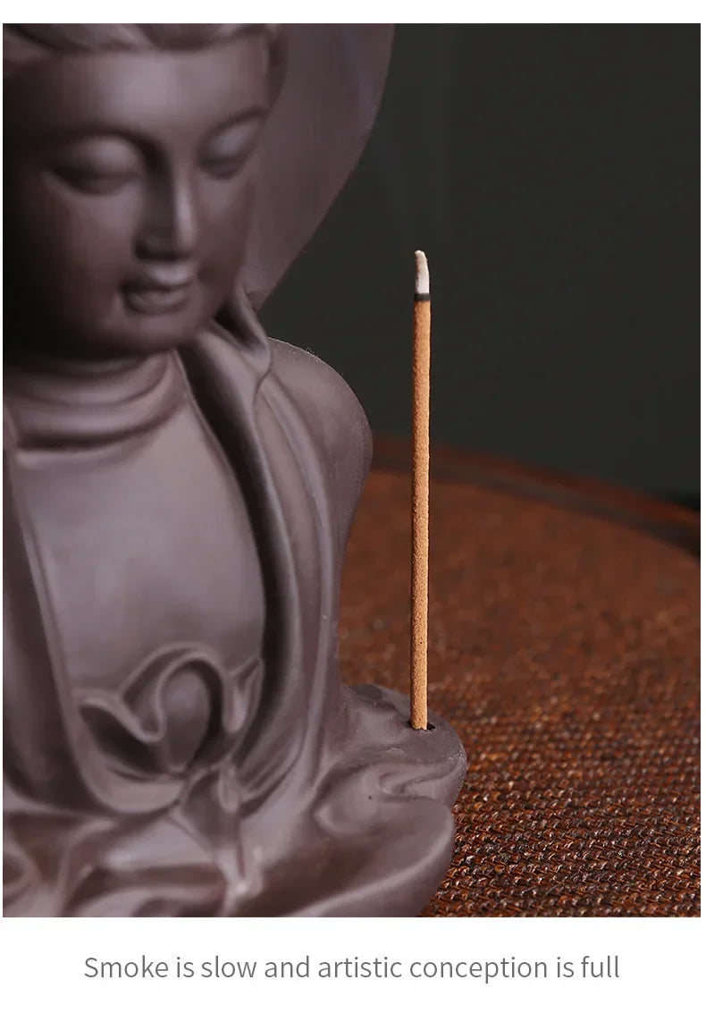 Purple Clay Avalokitesvara Backflow Incense Burner – Ceramic Buddha Incense Holder for Meditation & Home Decor