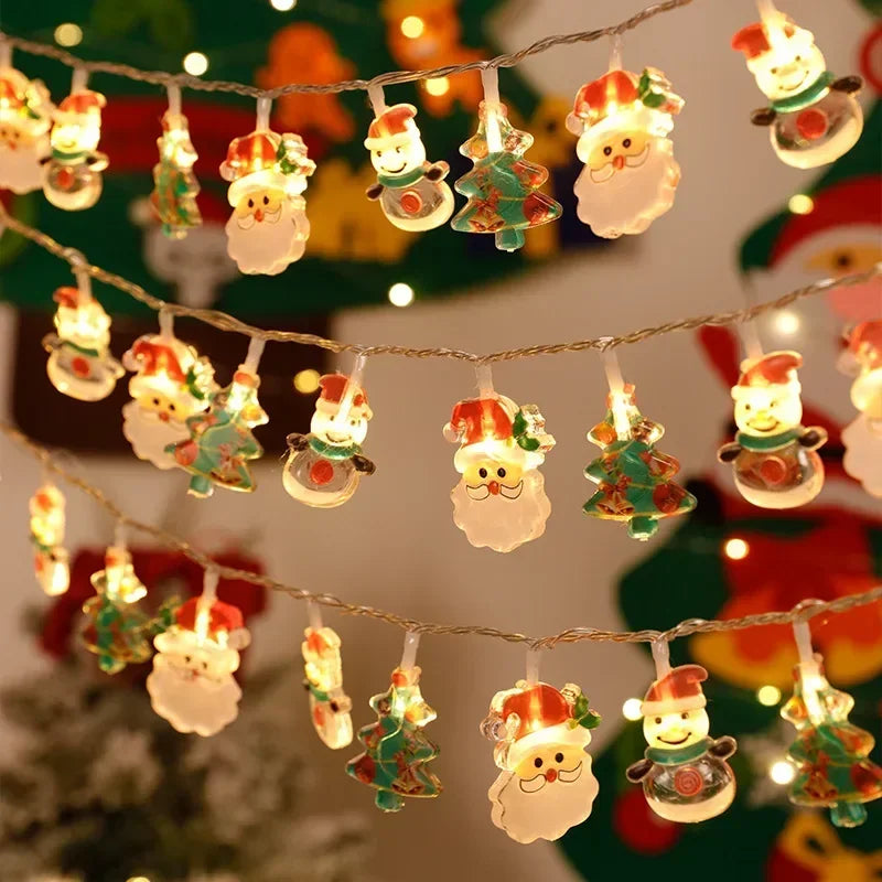 Battery-Operated Santa Claus & Snowman LED String Lights – Festive Holiday Garland