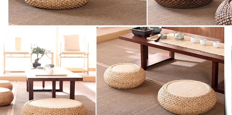 Natural Weave Straw Pouf Tatami Mat – Round Floor Cushion for Meditation, Yoga & Japanese-Style Seating