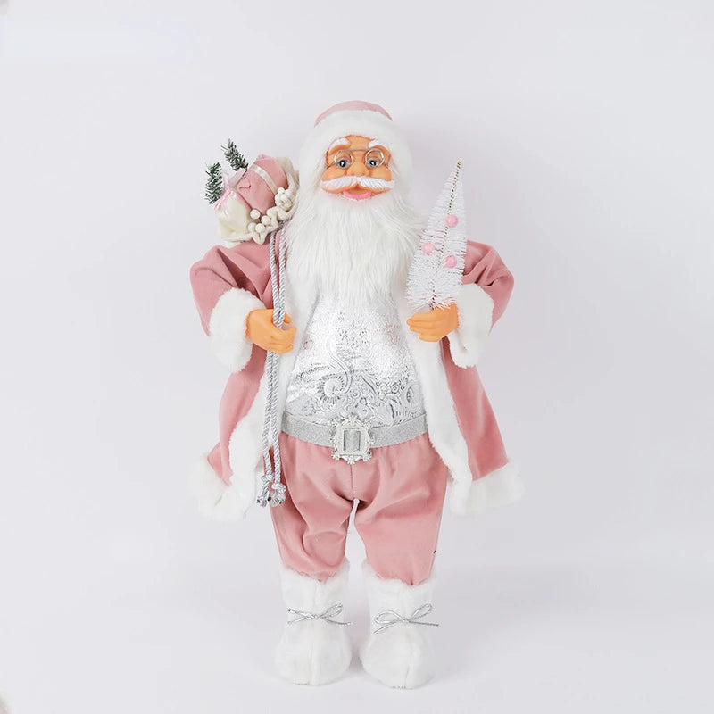 Pink Santa Claus Dolls – Christmas Standing Figurines for Holiday Decorations, Ornaments, and Gifts