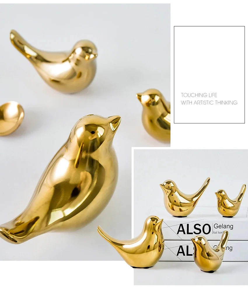 Elegant Golden Ceramic Bird Figurines – Modern Luxury Decorative Ornaments for Home & Wedding Decor ✨🐦