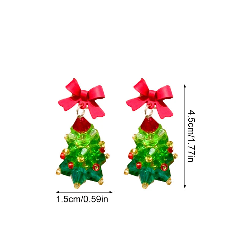 Festive 3D Christmas Tree Beaded Earrings – Handmade Crystal Drop Earrings with Bowknot for Holiday Cheer 🎄✨