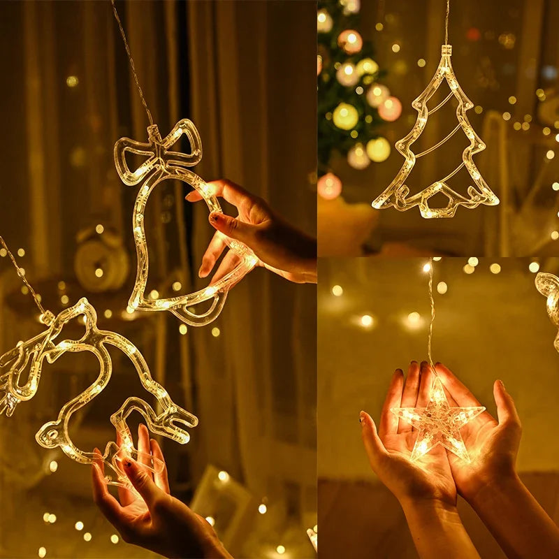 Christmas Lights LED Deer Star Moon String Light – Fairy Curtain Garland for Holiday Party & Outdoor Decor