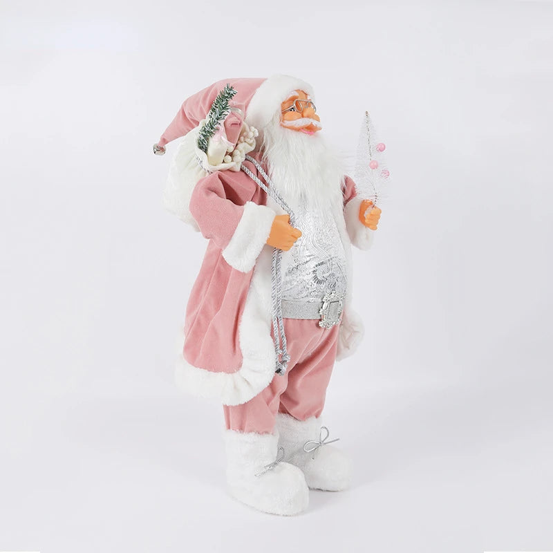 Pink Santa Claus Dolls – Christmas Standing Figurines for Holiday Decorations, Ornaments, and Gifts