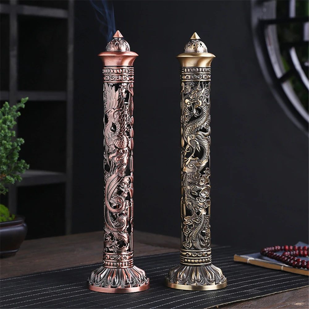 Archaize Vertical Incense Burner – Buddha Heart Sutra Dragon Phoenix Pillar