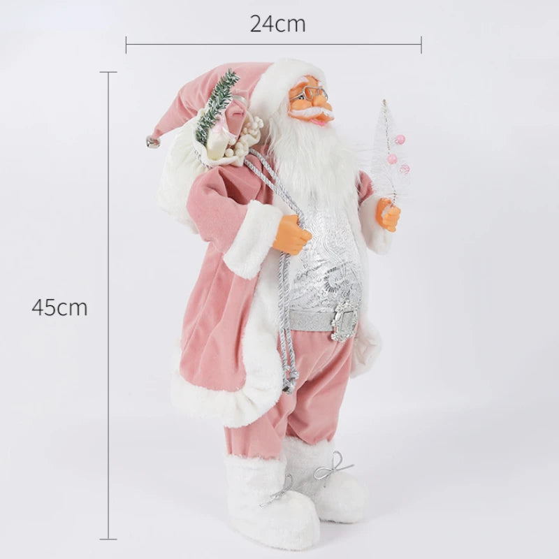 Pink Santa Claus Dolls – Christmas Standing Figurines for Holiday Decorations, Ornaments, and Gifts