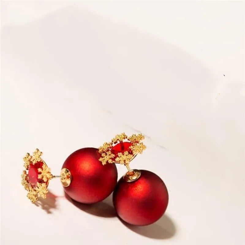 Elegant Crystal Bow Knot Drop Earrings – Exquisite Red Pearl Dangle for Christmas & Party Glam ✨🎀