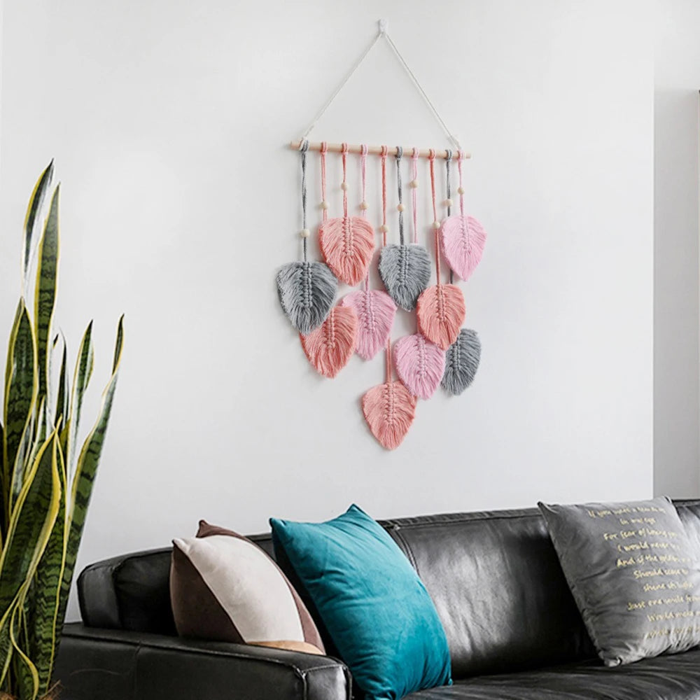 Boho Wall Ornaments - Woven Aesthetic Leaves Tapestry