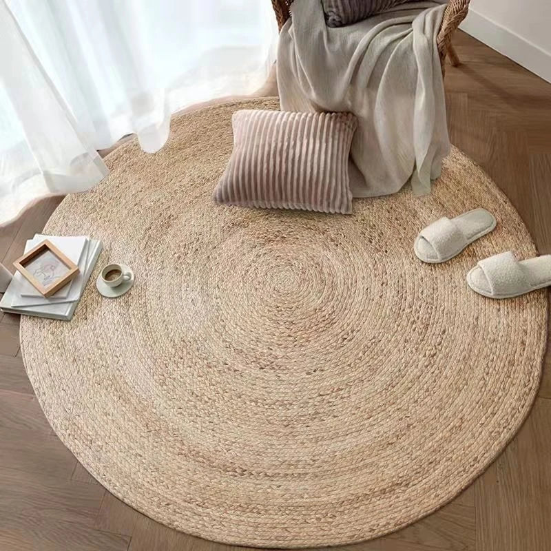 Rattan Round Carpets – Natural Plant Fiber Hand-Woven Rug for Living Room, Bedroom & Kitchen