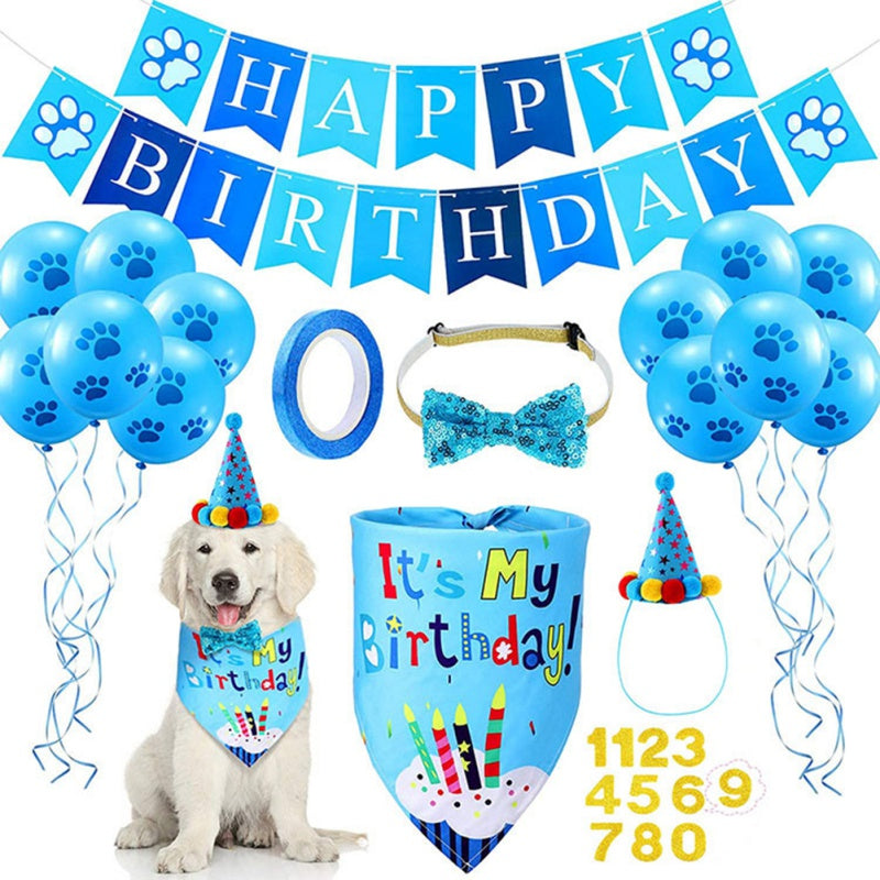 Pets Happy Birthday Decoration Set – Dog & Cat Party Accessories with Hats, Bandana, Bowtie & Banner