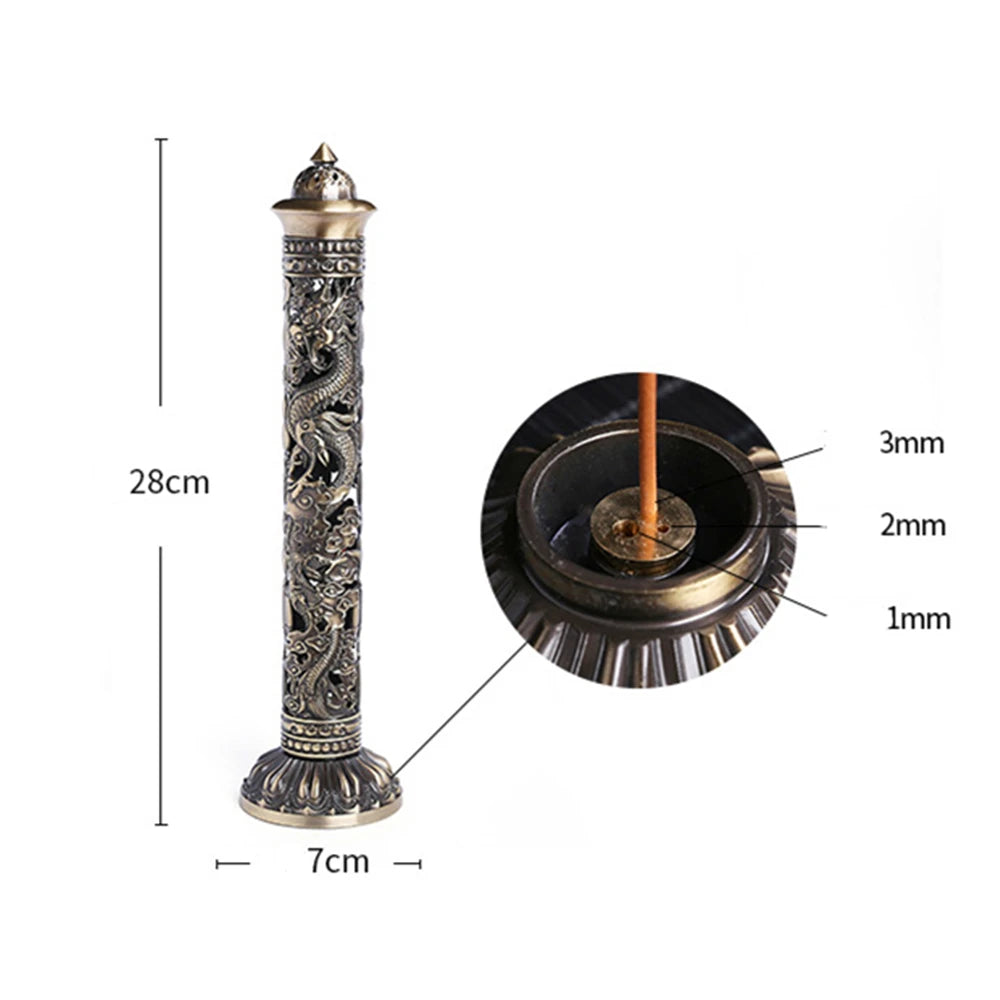 Archaize Vertical Incense Burner – Buddha Heart Sutra Dragon Phoenix Pillar