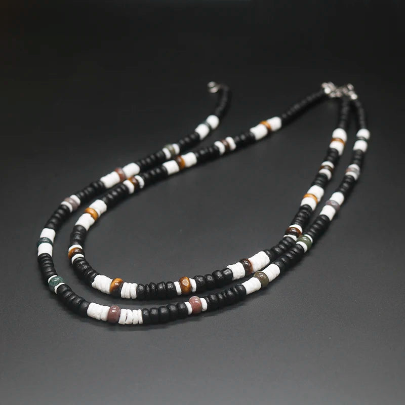 Tribal Coconut Beads Necklace – Puka Shell Surfer Necklace for Men