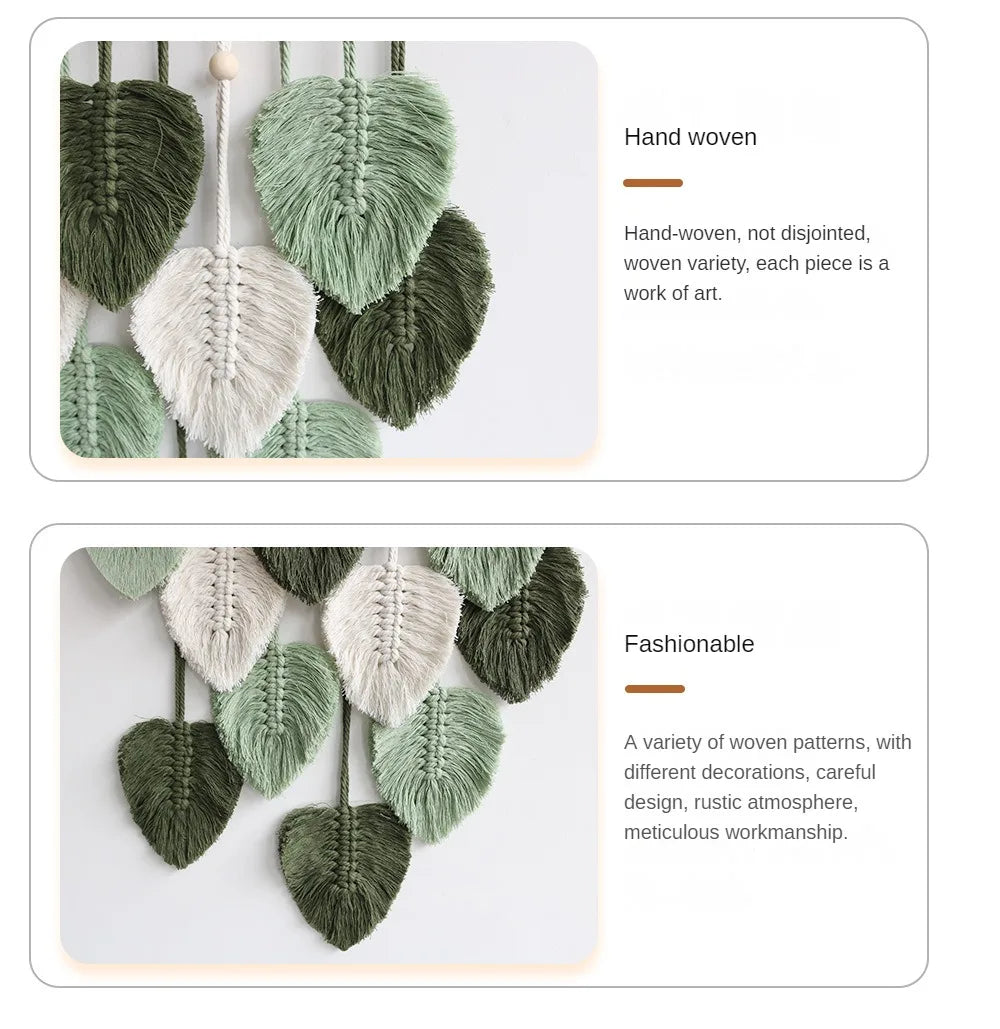 Boho Wall Ornaments - Woven Aesthetic Leaves Tapestry