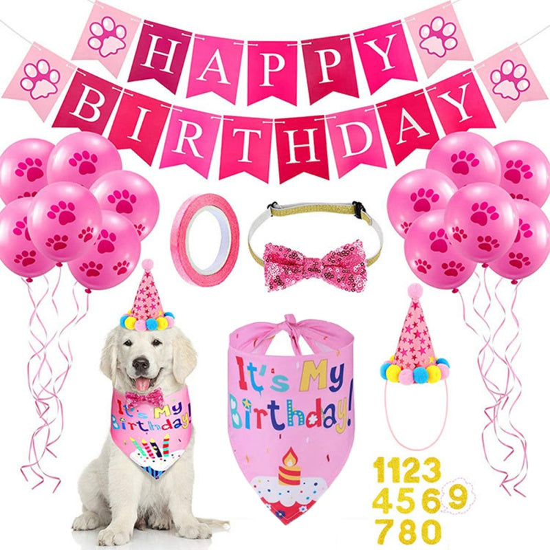 Pets Happy Birthday Decoration Set – Dog & Cat Party Accessories with Hats, Bandana, Bowtie & Banner