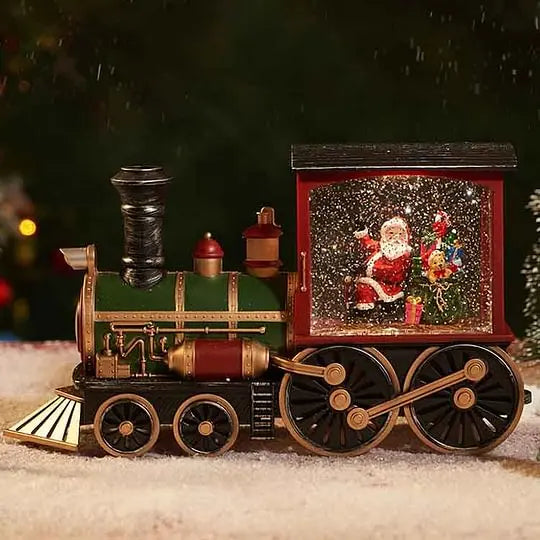 Santa Claus & Snowman Train Music Box – Christmas Eve Crystal Ball LED Table Ornament