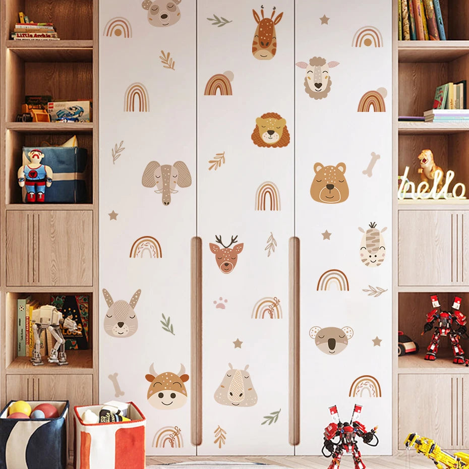 Boho Style Woodland Animals Rainbow Lion Wall Stickers for Kids Room Baby Nursery Wall Decal Vinyl Mural Bedroom Home Decor