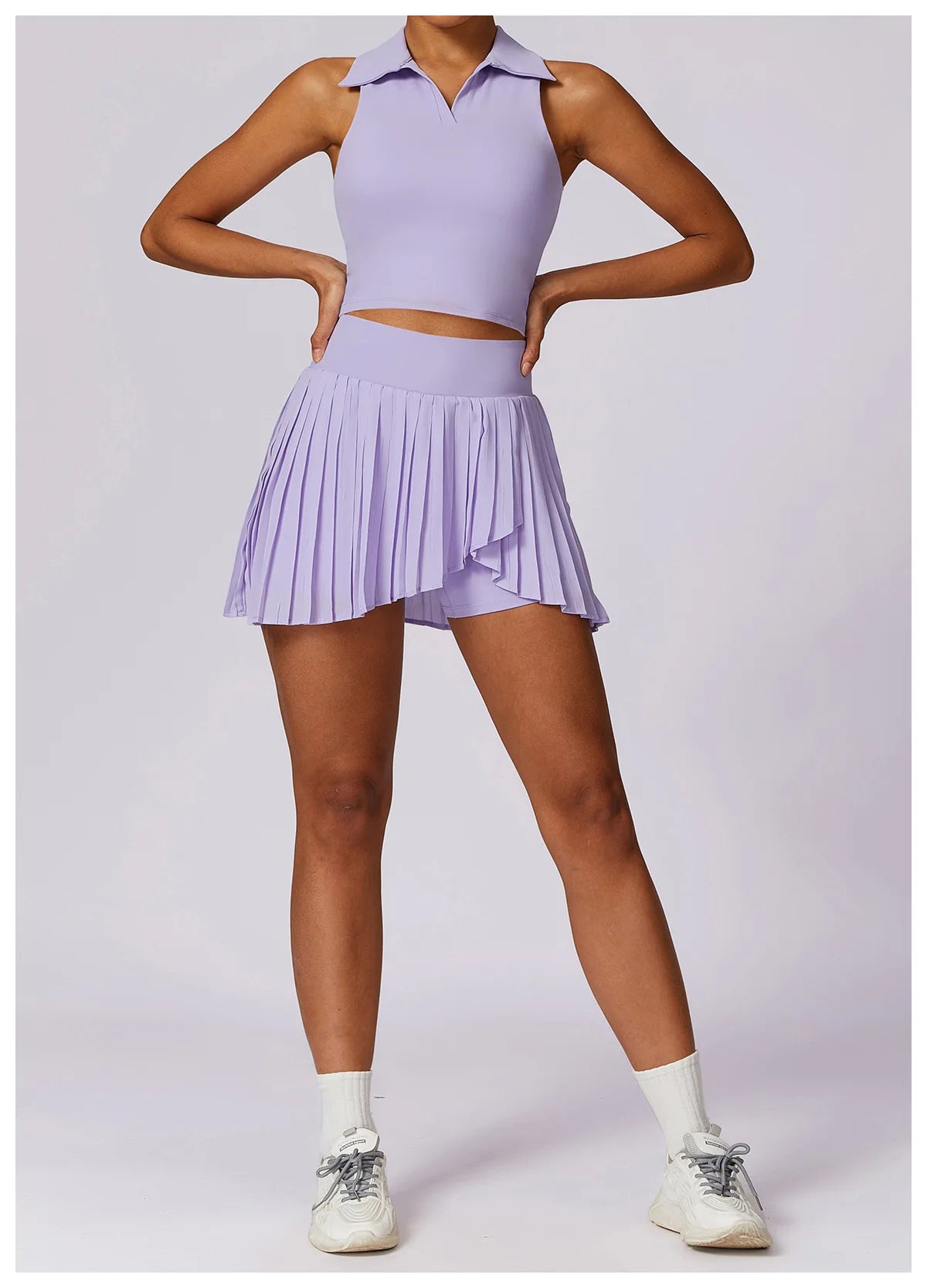 Women’s Sports Tennis Set – Pleated Skirt and Collared Crop Top for Tennis, Golf, and Casual Sports