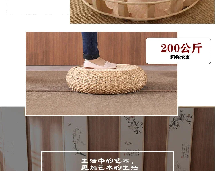 Natural Weave Straw Pouf Tatami Mat – Round Floor Cushion for Meditation, Yoga & Japanese-Style Seating