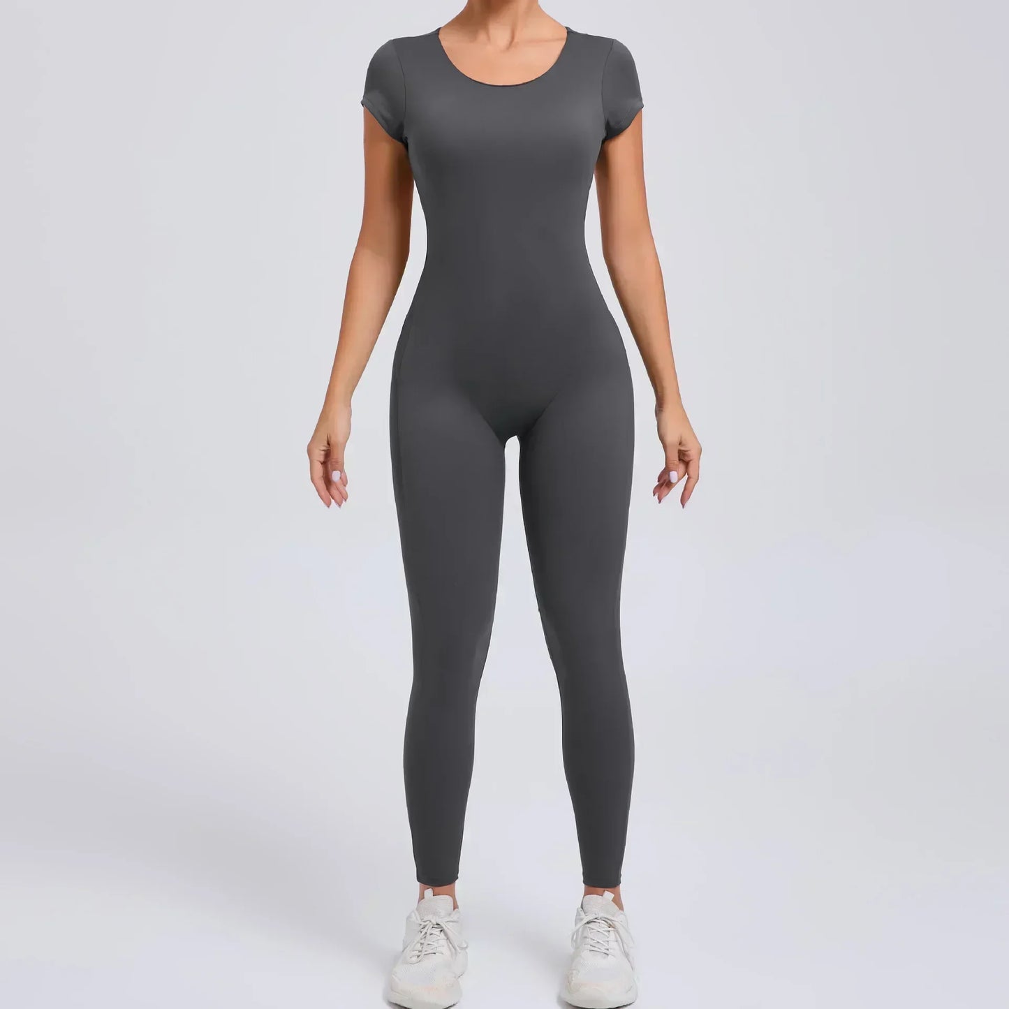 Seamless Yoga Jumpsuit – Short-Sleeved Backless One-Piece Workout Suit for Women, Hip-Lifting Fitness Tracksuit