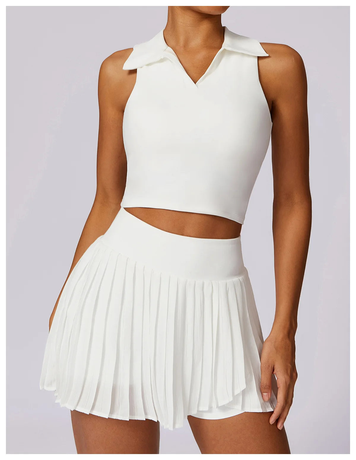 Women’s Sports Tennis Set – Pleated Skirt and Collared Crop Top for Tennis, Golf, and Casual Sports