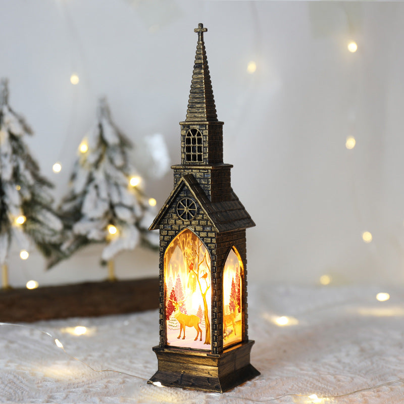 LED Christmas Lantern – Holy Family Church Ornament with Angel & Jesus Scene