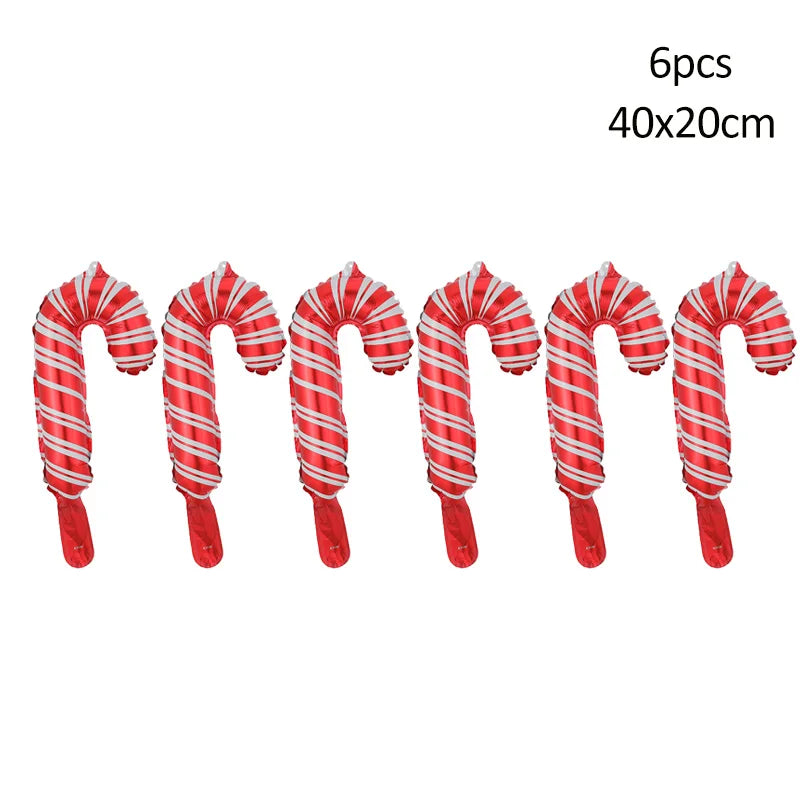 6Pcs Large Pink Candy Cane, Blue Snowflake, or Green Candy Foil Balloons – Christmas & Holiday Decorations