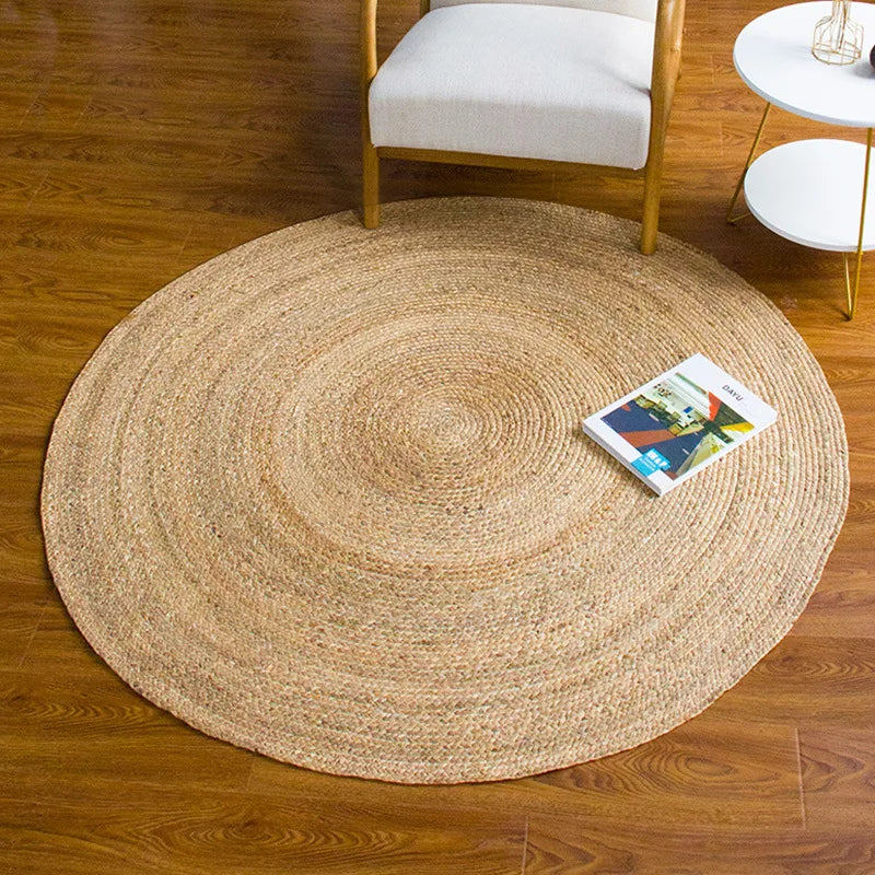 Rattan Round Carpets – Natural Plant Fiber Hand-Woven Rug for Living Room, Bedroom & Kitchen