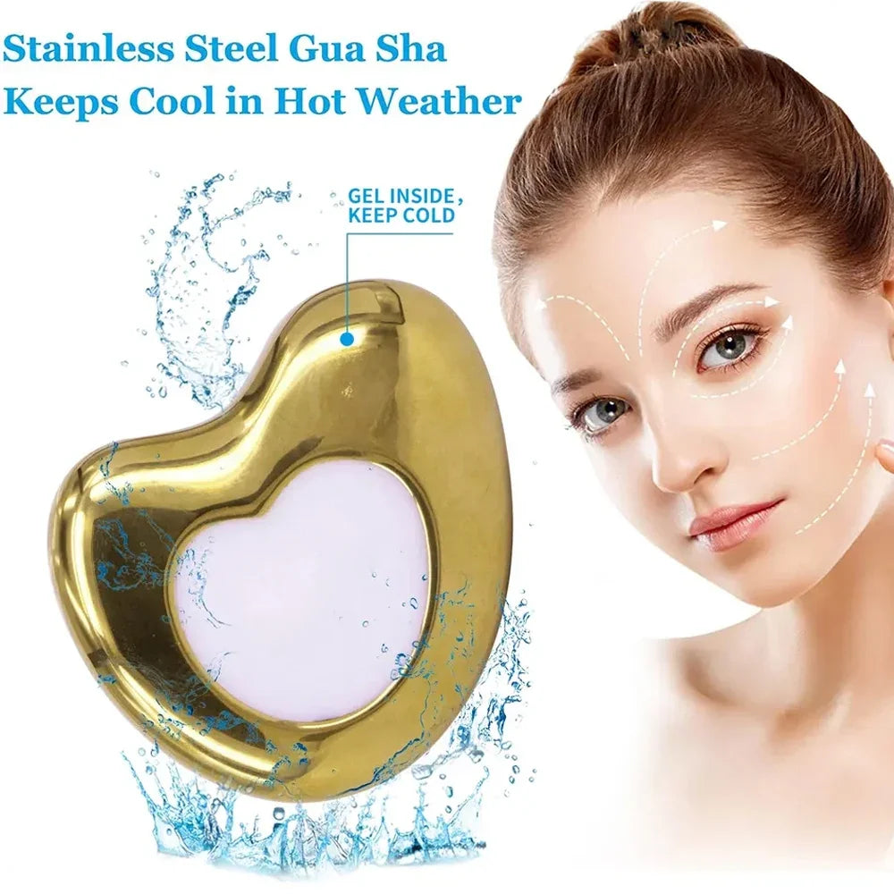 LSHOW Stainless Steel Ice Roller & Gua Sha Board Set – Facial Cryo Massager for Skin Care, Puffiness, Dark Circles & Pore Reduction