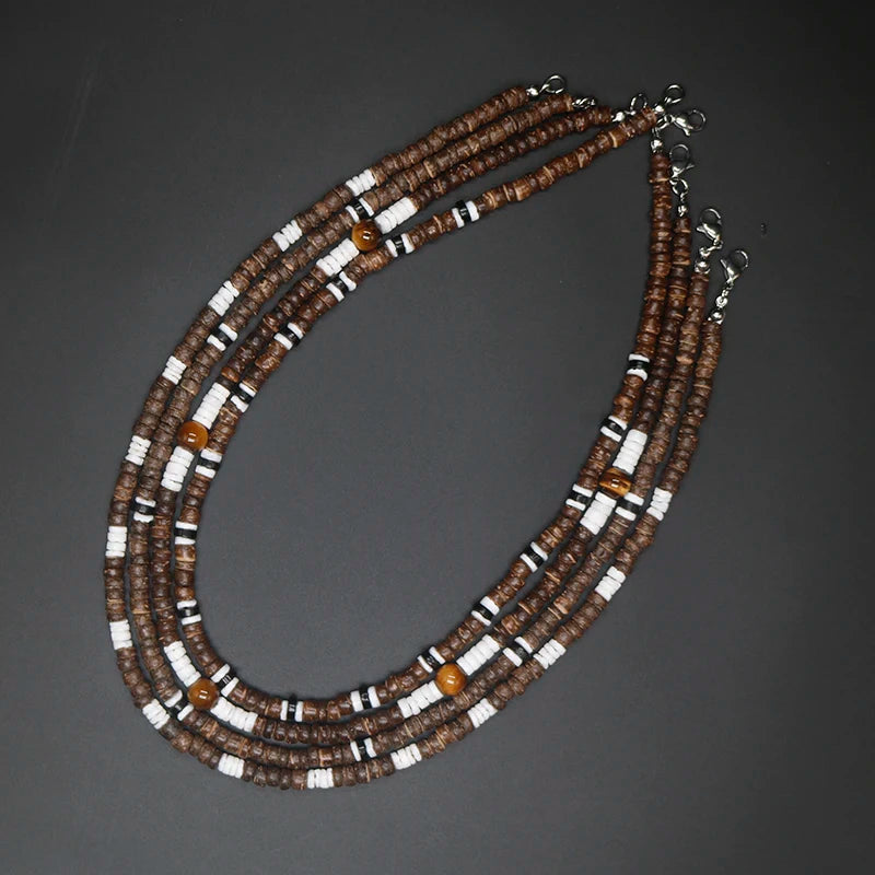 Tribal Coconut Beads Necklace – Puka Shell Surfer Necklace for Men