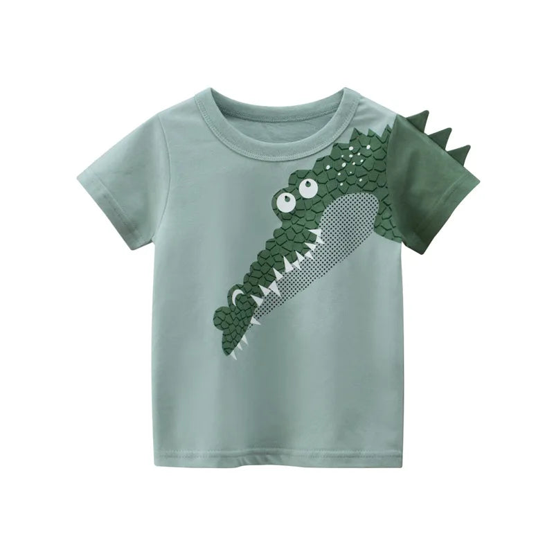 3D Cartoon Shark & Dinosaur Kids T-Shirt – Fun Summer Tees for Boys & Girls 🦈🦕