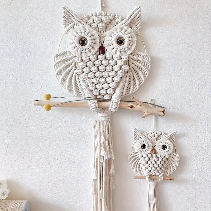 Owl Tapestry Hand-Woven Dream Catcher – Macrame Wall Hanging Boho Mandala Decor for Home & Dorm Rooms